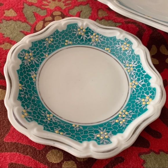 Vintage Porcelain Dessert Plate 4 Petite Dishes Germany Fancy Aqua Cottagecore - Picture 3 of 12